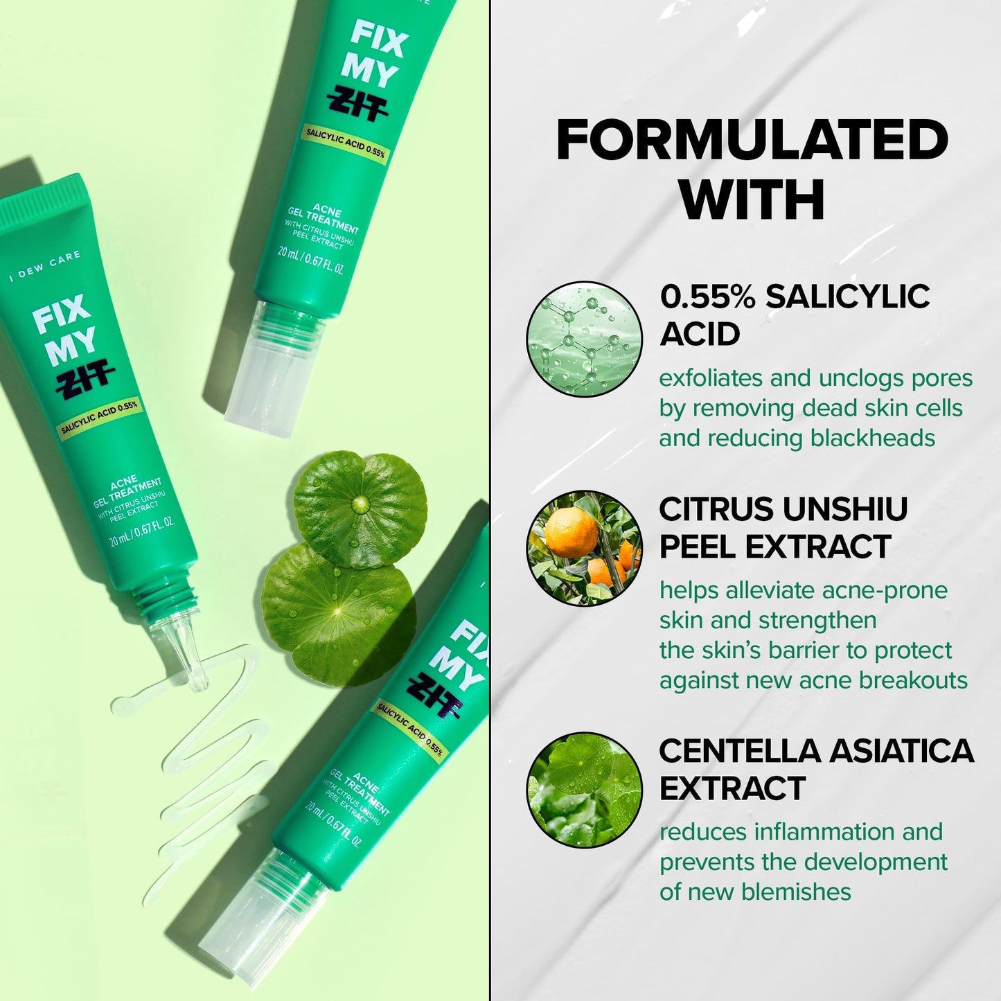 I DEW CARE Acne Gel Treatment - Fix My Zit | with 0.55% Salicylic Acid, Spot Treatment, Blemishes & Zits, Pimple Control, Clears Breakouts, for Sensitive Skin, Soothing, 0.67 FL Oz