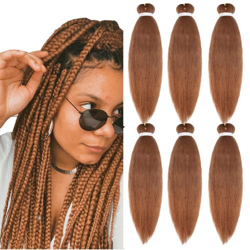 Pre-Stretched Braiding Hair Extensions Hot Water Setting Braiding Hair Easy Braid Crochet Hair Professional Itch Free Synthetic Fiber Soft Yaki Texture Braids hair 26In （5 Bundles,Light Auburn)