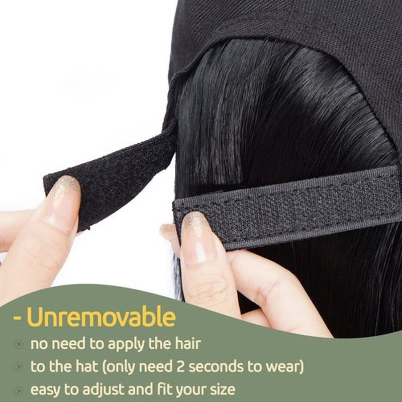 S-noilite 16" Baseball Cap with Hair Baseball Hats with Hair Attached Curly Wavy Cap Wig with Hair Extensions Adjustable Culry Baseball Hat Wig for Women (16" -Curly, Black)