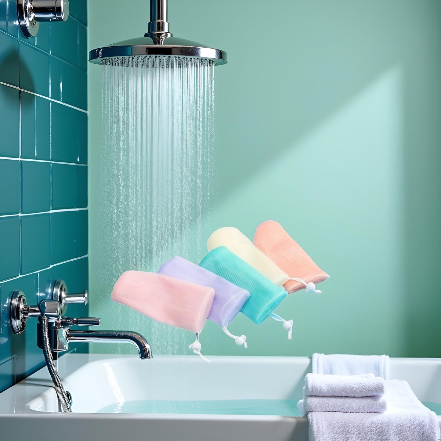5Pcs Exfoliating Mesh Soap Pouch Bubble Foam Net Bag for Shower Saver Pouch Drawstring Foaming Net Soap Bag for Body Facial Cleaning Tool, 5 Colors Used Repeatedly, Cleansers, Facial Cleansing Bars