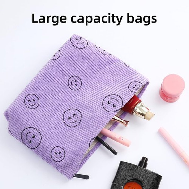 Wudimeitt Cosmetic bag Makeup bag Preppy Cute Corduroy Toiletry bag for women travel essentials (Full purple)