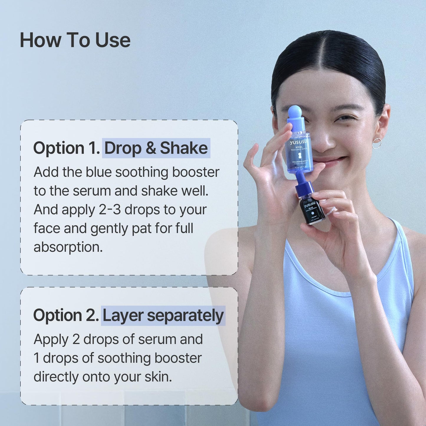YUSUSU Aqua Soothing Booster Set - Hyaluronic Acid Serum & Azulene Ampoule for Dry, Sensitive & Troubled Skin l Moisturizing, Calming l Korean Skincare l 0.34 fl.oz. & 1.01fl.oz. x2ea