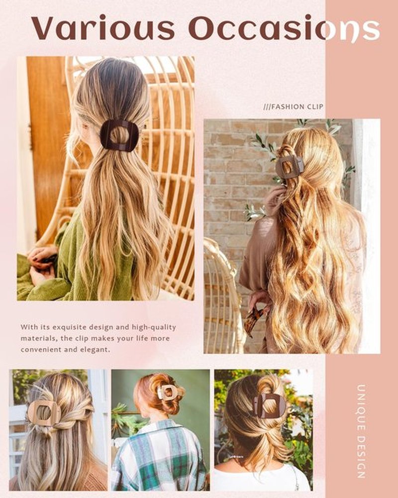 6 PCS Flat Hair Clips for Women Medium Non-slip Flat Claw Clip Strong Grip Hair Claw Clips Hair Barrettes for Thin Hair (Light Brown+Dark Brown+Light Brown+Dark Brown+Off-White+Chestnut)