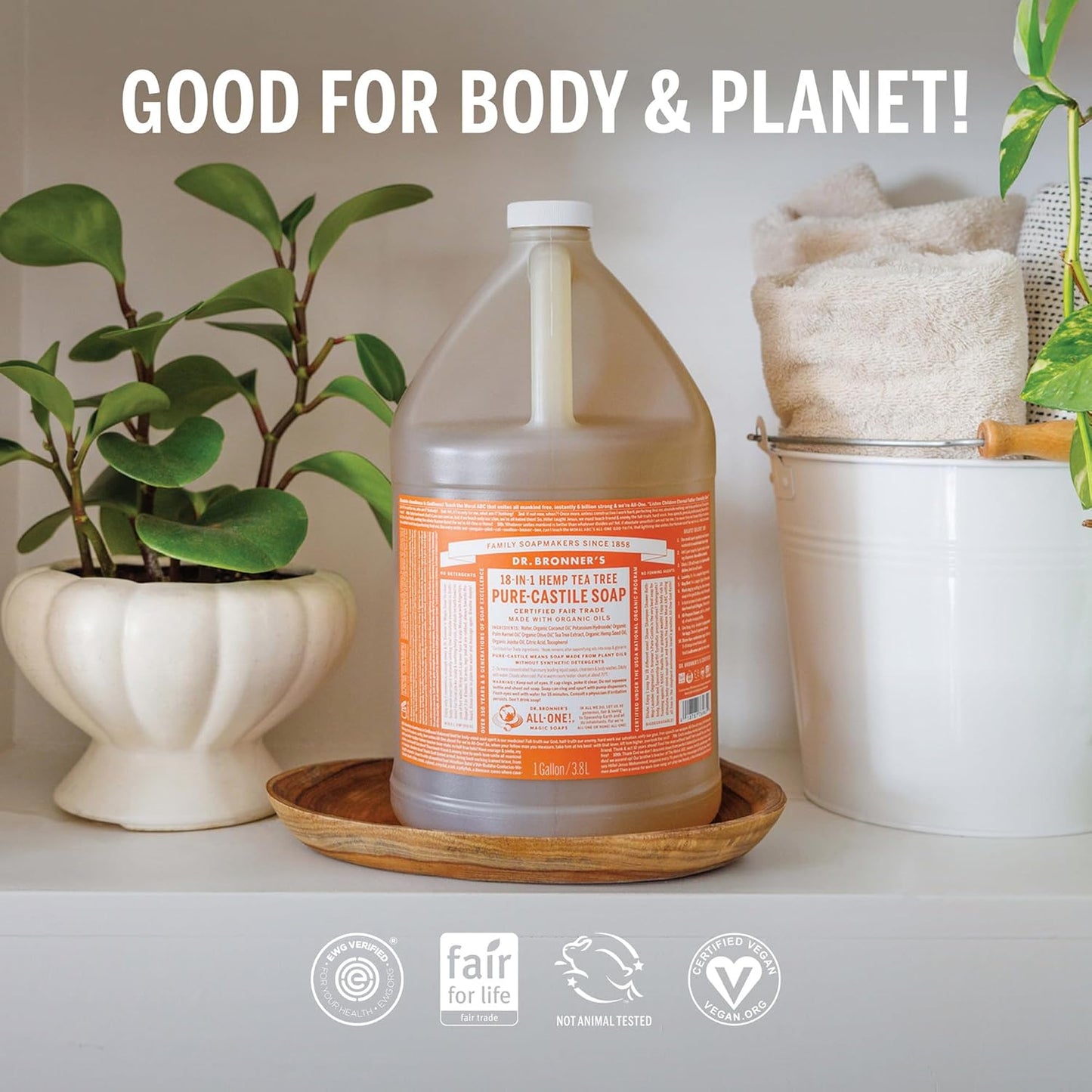 Dr. Bronner's Pure-Castile Magic Soap Liquid (Tea Tree, 16 Ounce, 2-Pack)-Made with Regenerative Organic Certified Oils, 18-in1 Uses: Face, Hair, Hand & Body Soap, Laundry- Concentrated, Vegan