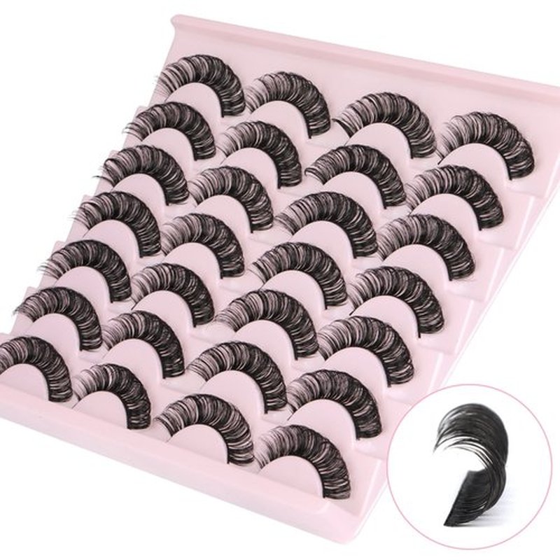 Newcally Russian Strip Lashes Mink DD Curl Wispy Fluffy False Eyelashes Natural Thick Volume Faux Mink Eye Lashes Pack Reusable Handmade Like Fake Lashes Extension 14 Pairs Black