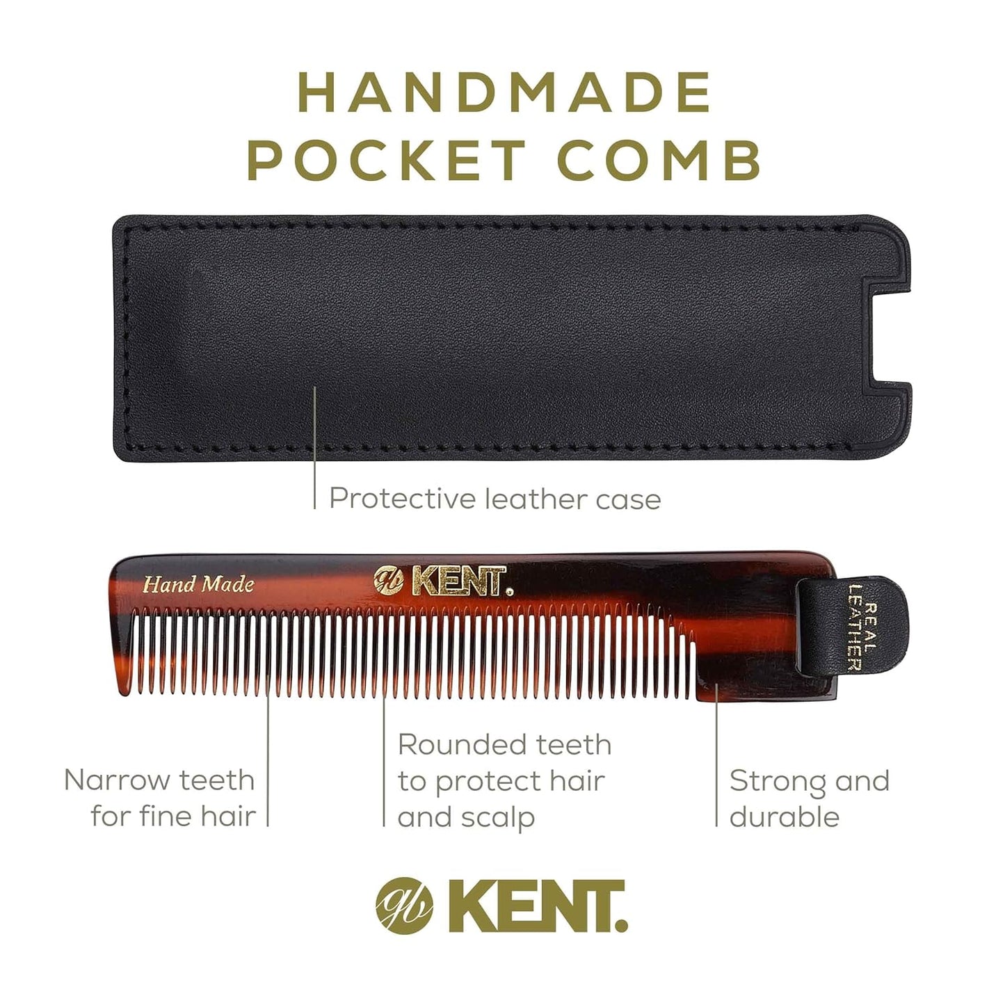 Kent NU22 Handmade Pocket Comb for Men | Fine Tooth Hair & Beard Grooming Tool