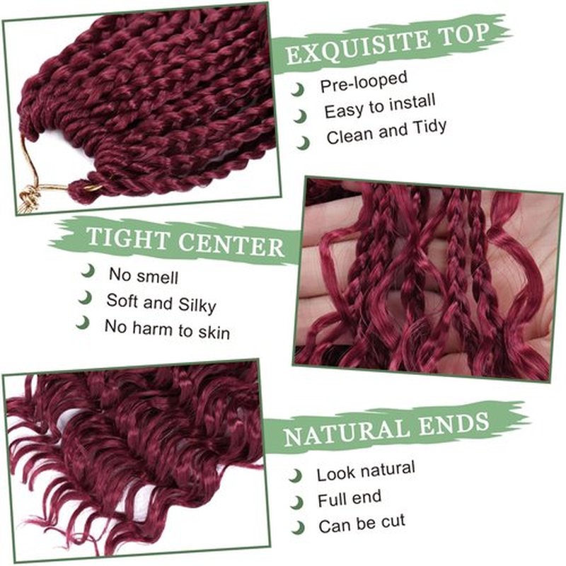 Goddess Box Braids Crochet Hair 14 Inch 8 Packs Burgundy Red Pre-looped Bohemian Crochet Boho Box Braids With Curly Ends 3X Crochet Braids Hair for Women Synthetic crochet Hair (14 inch,#BUG)