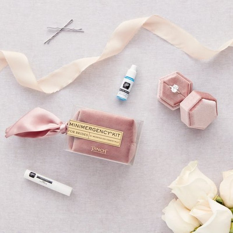 Pinch Provisions Minimergency Kit for Brides, Velvet Dusty Rose, Includes 21 Must-Have Emergency Essential Items for Your Wedding Day, Compact, Multi-Functional Zipper Pouch, Perfect Survival Kit Gift
