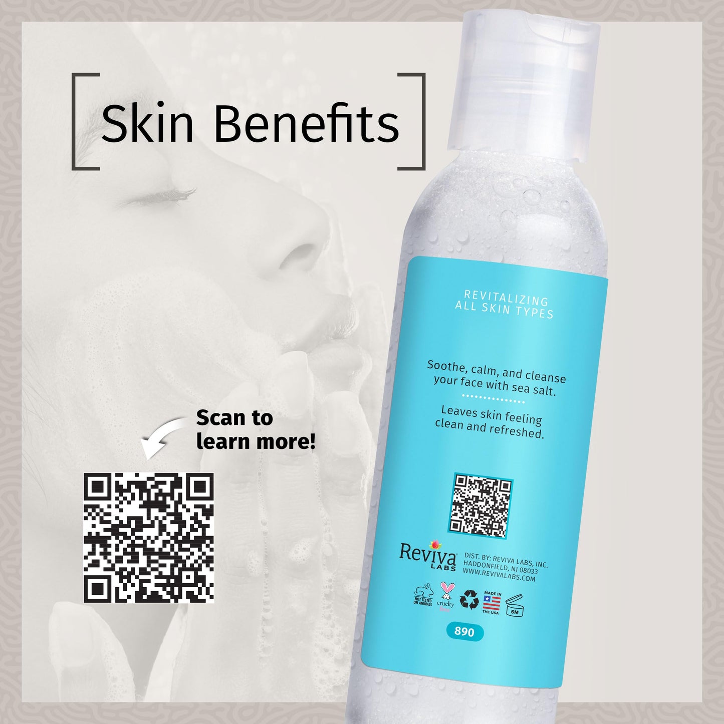Reviva Labs Sea Salt Face Wash 4 fl oz – Gentle Facial Cleanser with Mineral-Rich Sea Salt for Balanced, Hydrated, & Refreshed Skin – Cleansing Gel for All Skin Types, Including Sensitive Skin