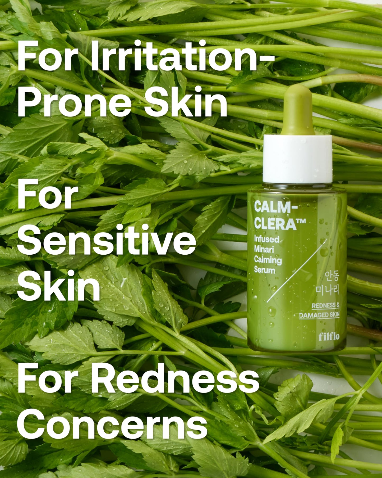 FILFLO Calm-Clera Minari Calming Serum, Korean Spring Herb Facial Serum, Soothing and Calming for Sensitive Skin, Natural Skincare, Clean Beauty With Vitamin C, Korean Skin Care,1.52 Fl Oz