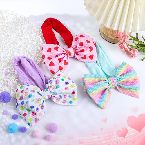 YanJie Valentine Handmade Bow Headbands - Red Hair Bows on Elastic Nylon Hairbands for Newborns, Toddlers, and Valentine's Day