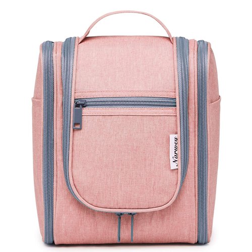 Narwey Small Hanging Toiletry Bag Women Travel Makeup Bag Organizer Toiletries Bag for Travel Size Essentials Accessories Cosmetics (Medium, Pink)