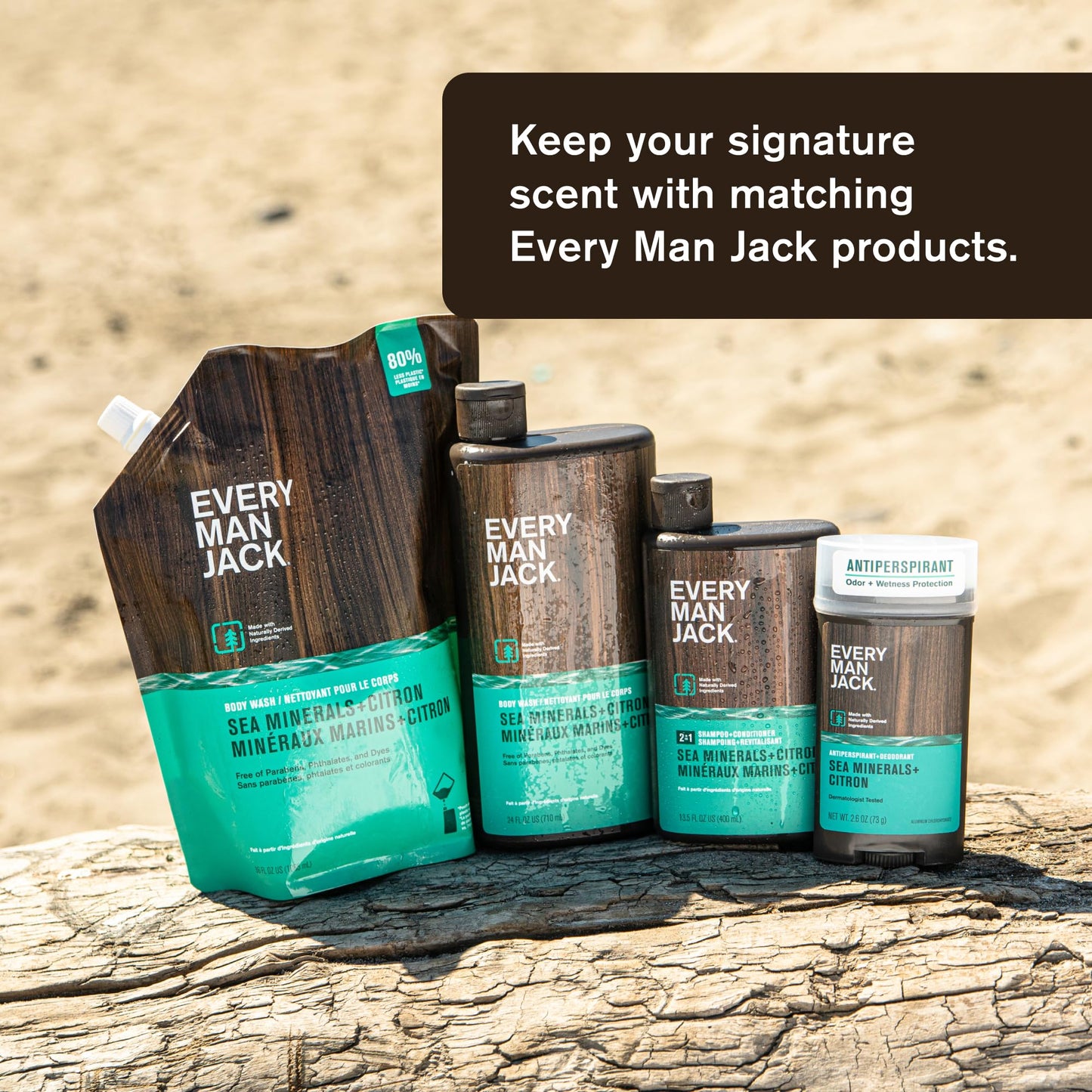 Every Man Jack 3-in-1 All Over Wash - Sea Salt | 32.0-ounce Twin Pack - 2 Bottles Included | Naturally Derived, Parabens-free, Pthalate-free, Dye-free, and Certified Cruelty Free