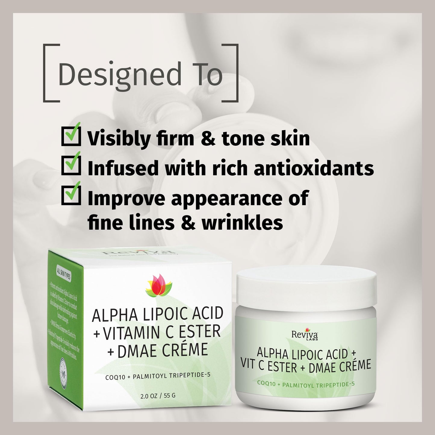 Reviva Labs DMAE Cream with Alpha Lipoic Acid, Vitamin C Ester - DMAE Lift and Firm Cream for Neck and Face - Skin Firming and Moisturizing Cream, 3-Pack (2 oz Each)