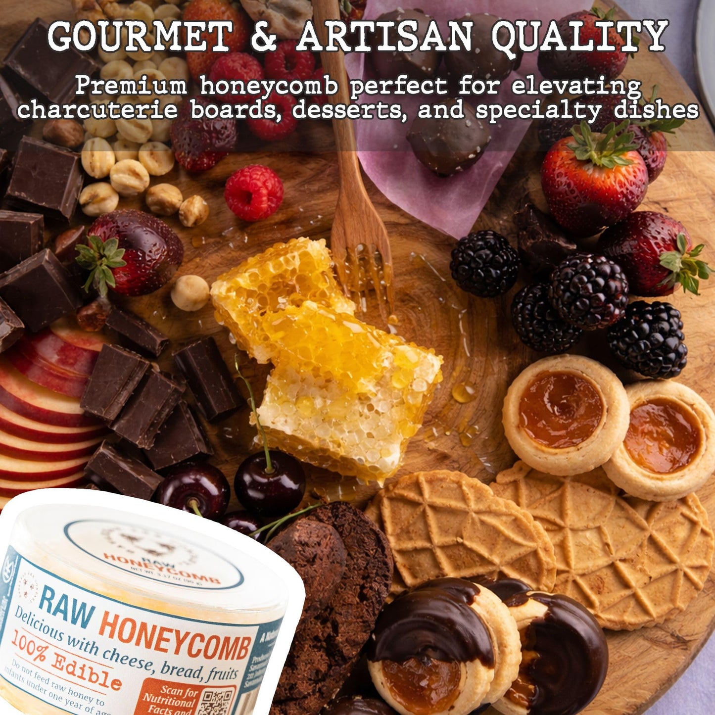Savannah Bee Company Raw Honeycomb 3.17 oz – Mini Honeycomb for Picnics, Cheese Boards & On‑the‑Go Snacking