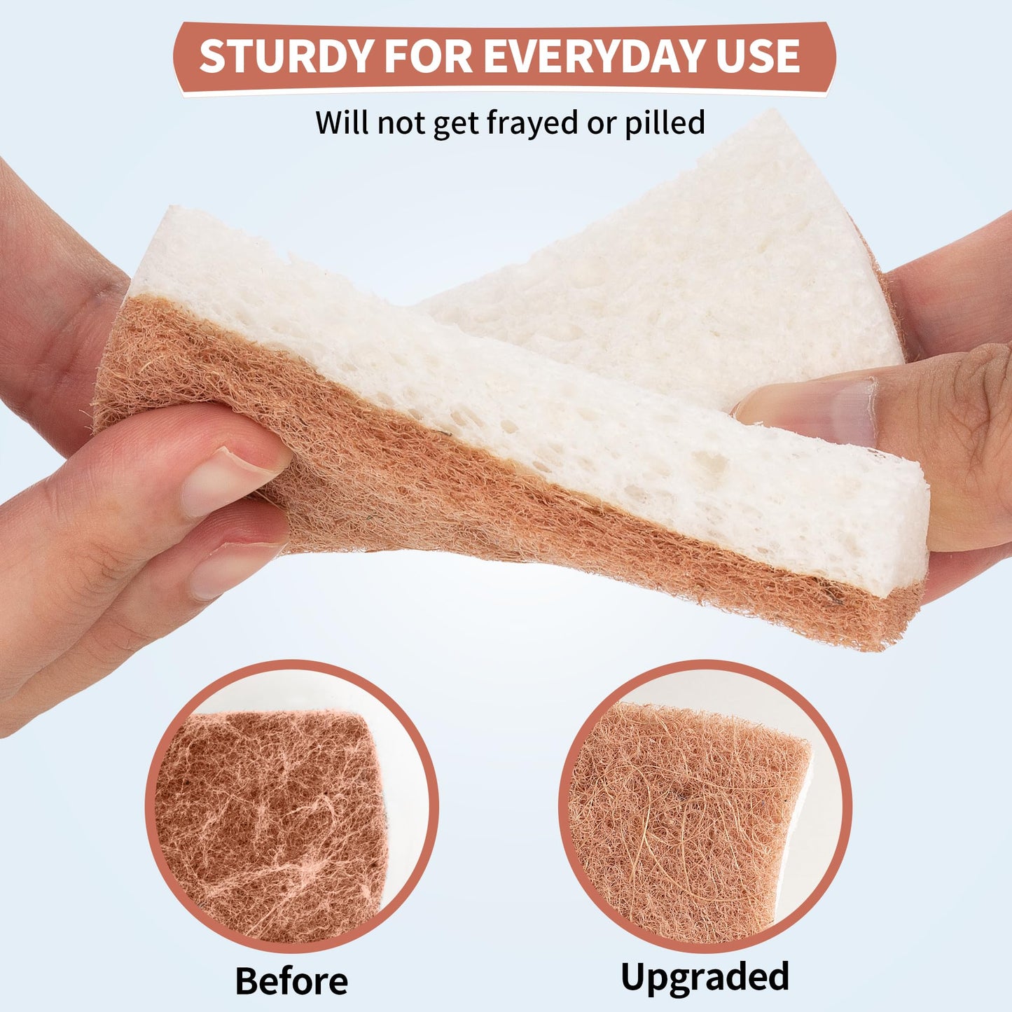 HOMERHYME Natural Dish Sponge 12 Pack, Non-Scratch Scrub Kitchen Sponge, Eco Multipurpose, Odor-Less Dual-Sided for Dish Washing & Household Cleaning