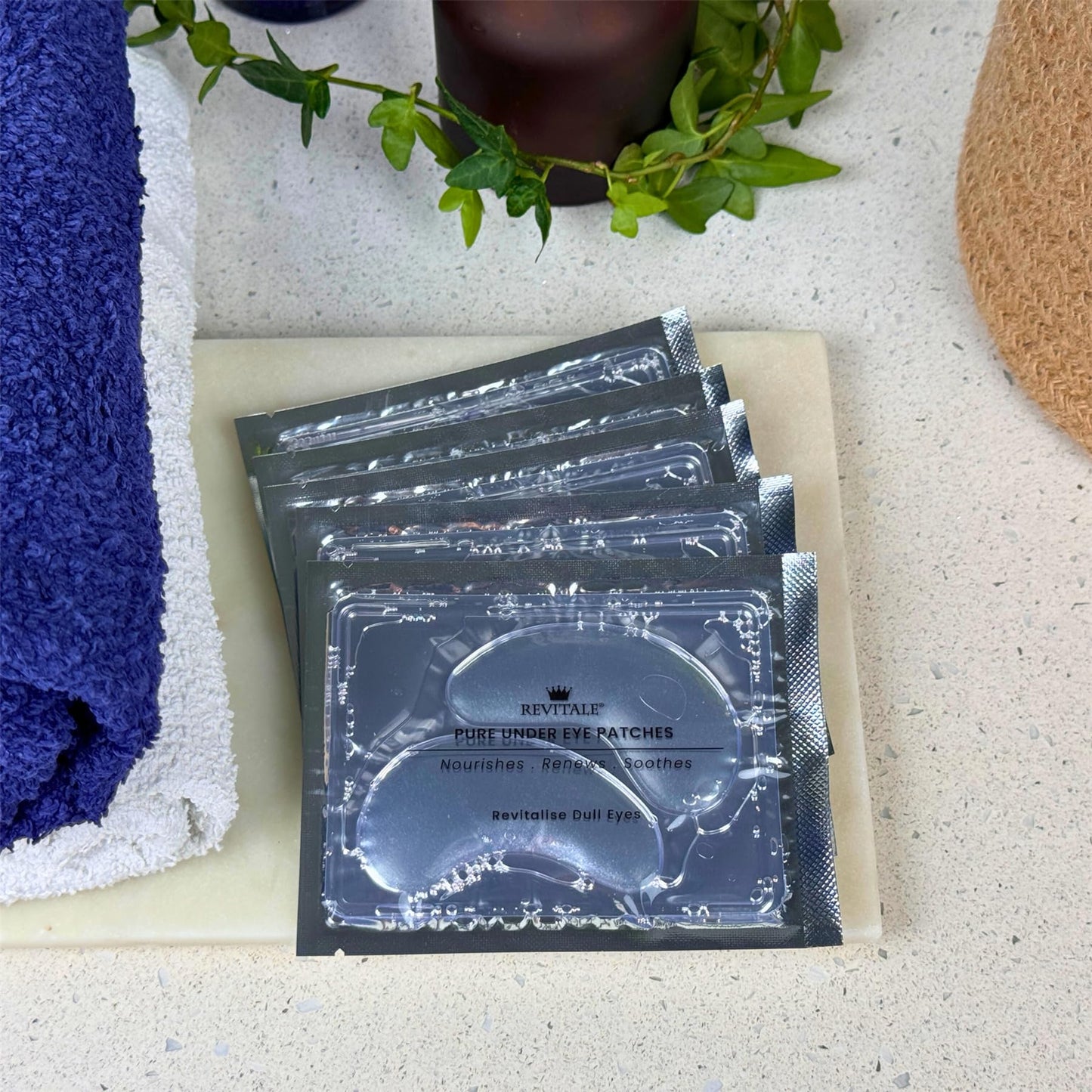 REVITALE Pure Vegan Under Eye Patches, Helps Reduce Puffy Eyes & Dark Circles, Revitalise Dull Eye Masks - Nourishes, Renews, Soothes (Packets - 10 Pair)