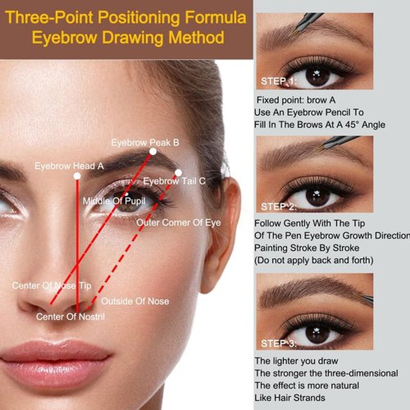Microblading Eyebrow Pencil - Amazing 2-in-1 Dual-Ended Eyebrow Pen with 2-Fork-Tip and Precise Brush-Tip - Waterproof Eyebrow Pen for Natural Hair-Like Brows That Lasts All Day, Dark Brown