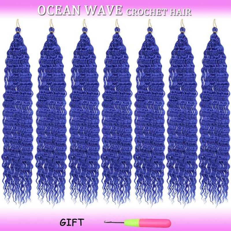 ZRQ Blue Ocean Wave Crochet Hair 30 Inch 7Packs Long Soft Deep Twist Crochet Hair Beach Curl Braiding Hair Wave Synthetic Braiding Hair Water Wave Curly Braiding Hair Extensions #Blue