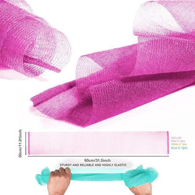 3 Pieces Exfoliating Washcloth Shower Towel African Net Sponge Japanese Wash Cloth Face Exfoliating Sponge Loofah Exfoliating Body Scrubber for Body Exfoliation (Rose Red,White,Green)