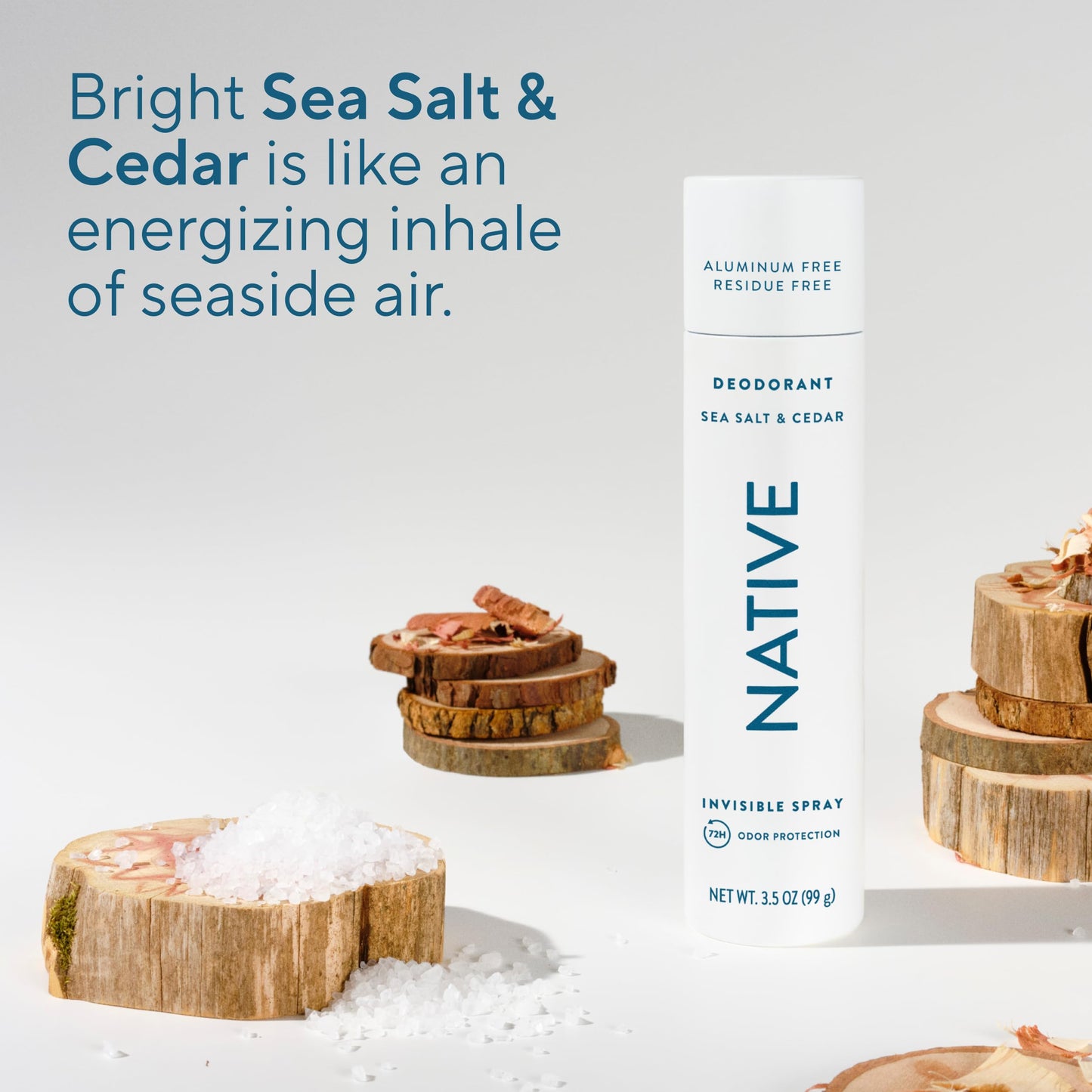 Native Deodorant & Body Spray, Sea Salt & Cedar, 72-Hour Odor Protection for Underarms & Body, Aluminum Free, Quick Drying, 3.5 oz