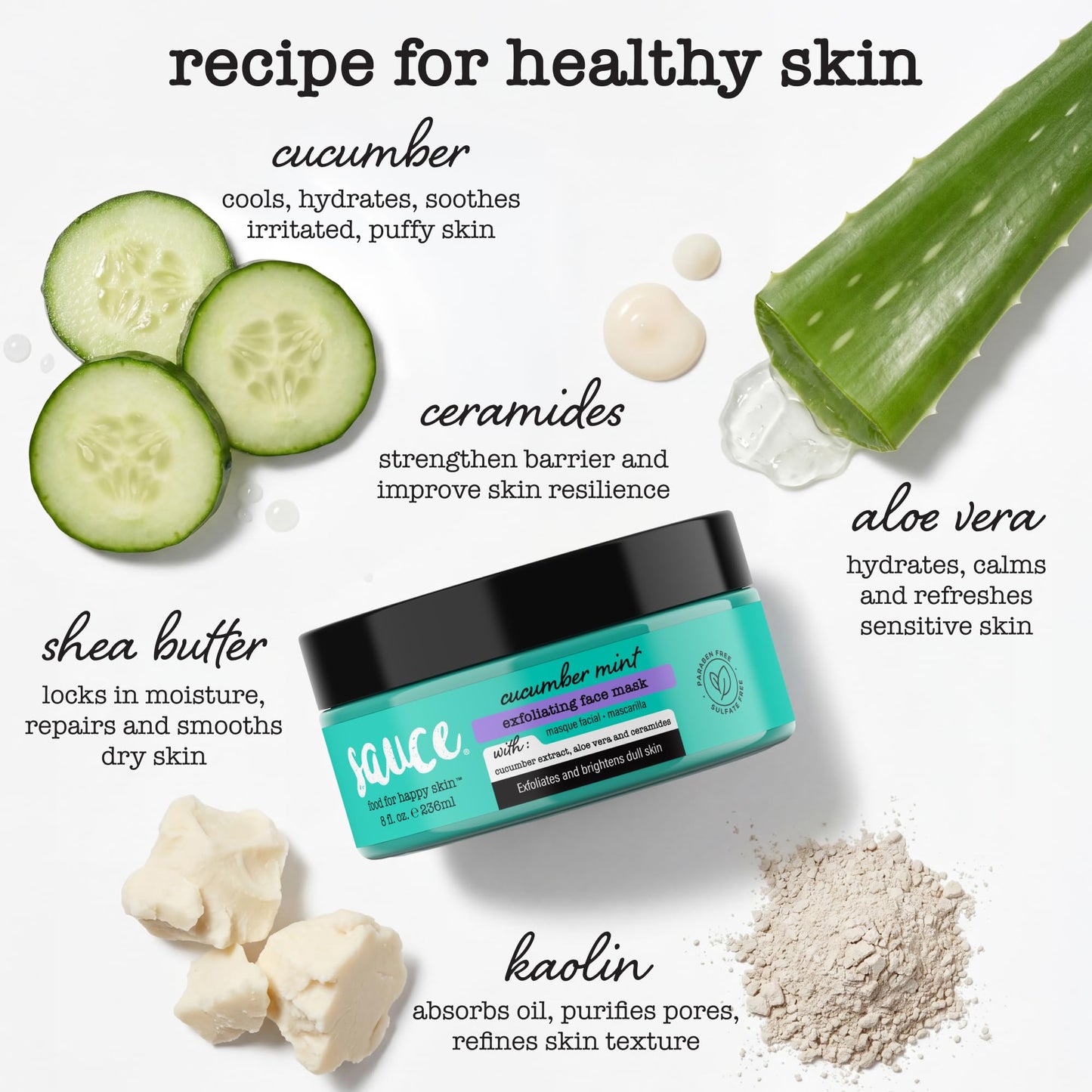 SAUCE Exfoliating Face Mask, Cucumber Mint, 8 Fl Oz