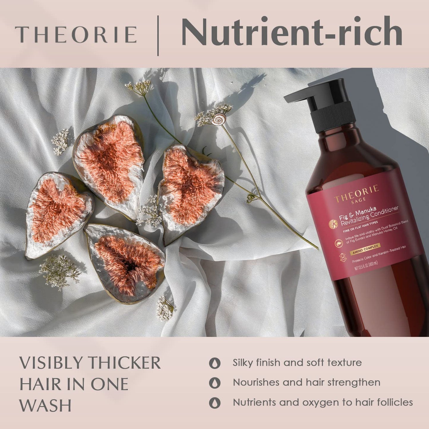 Thickening Conditioner for Fine Hair - Theorie Fig & Manuka - Sulfate-Free, Color Safe, 800mL