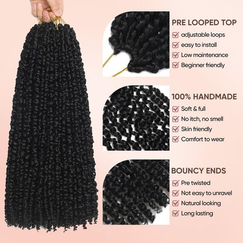 12 Inch Passion Twist Crochet Hair 1B# 8 Packs Passion Twist Crochet Hair Pre looped Natural Balck Water Wave Hair Pre Twisted Crochet Hair for Women