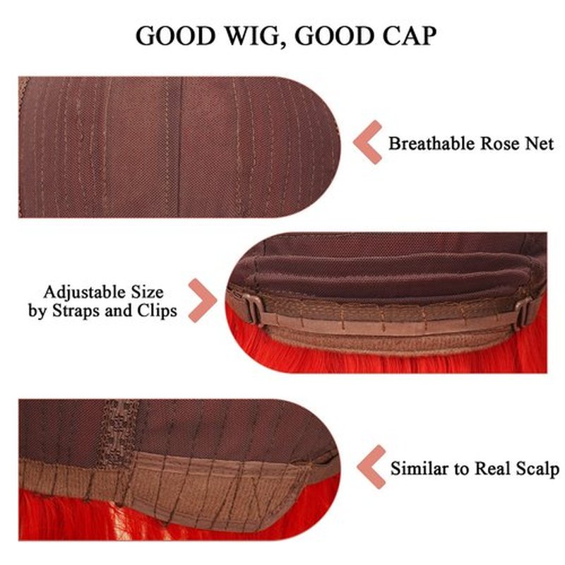 SOFEIYAN Short Straight Bob Wigs with Bangs 11 inch Synthetic Daily Party Cosplay Hair Wig for Black Women, Red