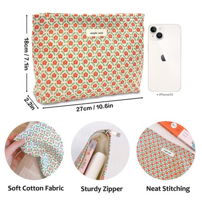 STARDW Flower Cosmetic Bags Makeup Bags for Women,Travel Makeup Bag Large Capacity Canvas Makeup Bag,Makeup Organizer Bag Zipper Pouch (Red Floral)