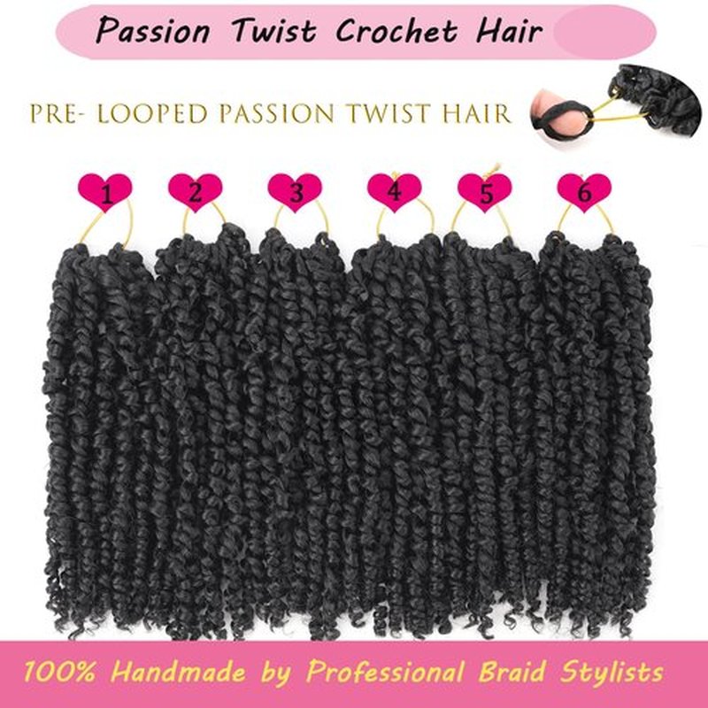 Passion Twist Crochet Hair 10 Inch 6 Packs Pre-twisted Passion Twist Hair Pre Looped Crochet Hair for Black Women Bohemian Short Passion Twist Crochet Hair for Kids and Girls (10 Inch,1B)