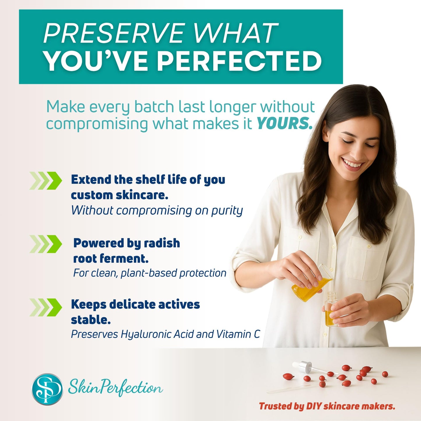Skin Perfection Leucidal Liquid - Natural Radish Root Preservative for Lotion Making Alternative with Vitamin C Serum & Hyaluronic Acid Body Lotion Water-Soluble DIY Skincare Serums Creams 16oz