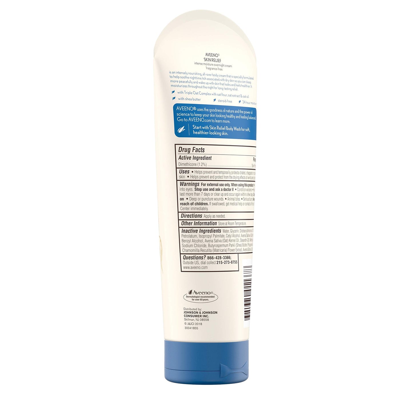 Aveeno Skin Relief Overnight Intense Moisture Cream with Triple Oat Complex & Natural Shea Butter, Therapeutic Dimethicone Skin Protectant for Dry Itchy Skin Relief, Fragrance- & Steroid-Free, 7.3 oz