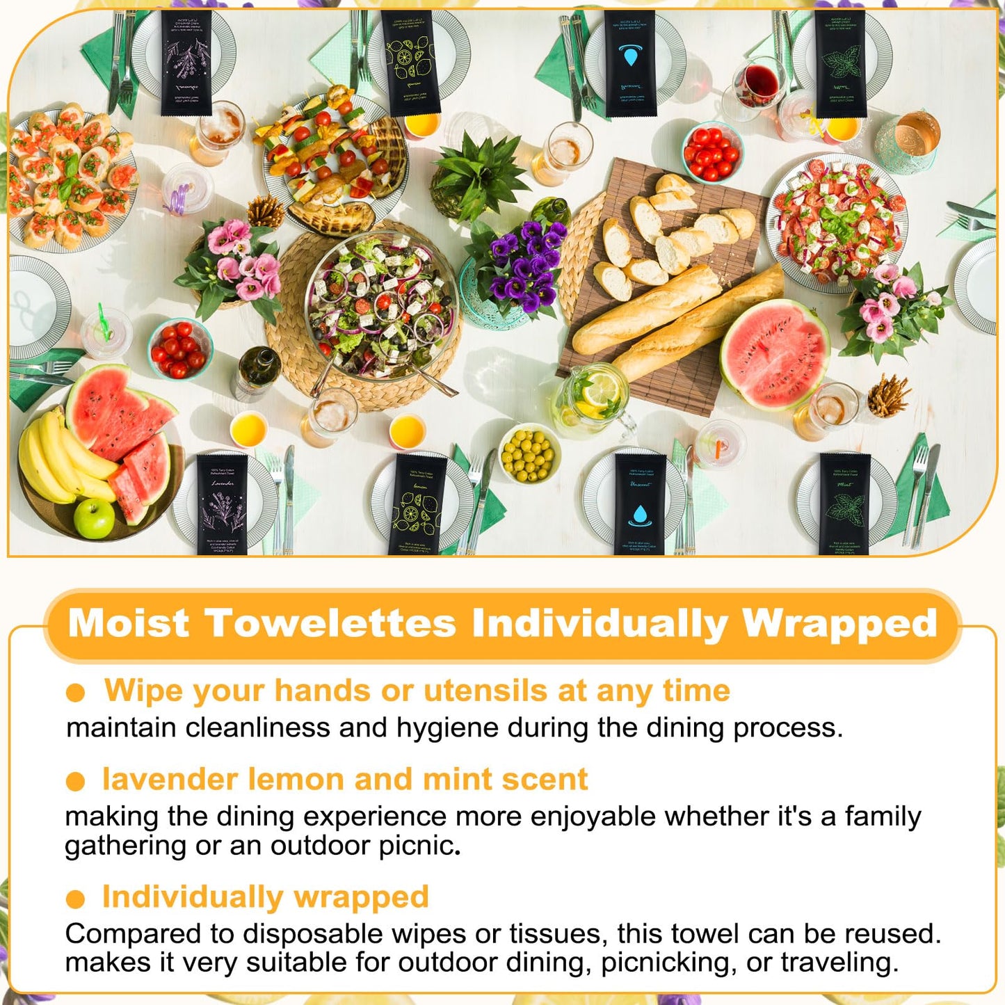 Moist Cotton Towel Bulk Moist Towelettes Individually Wrapped 8.7" x 8.7",White Towel Services,Refreshment Pre Moistened Towels Lavender,Lemon,Mint and Unscented for Sport Party Spa (pack of 200)