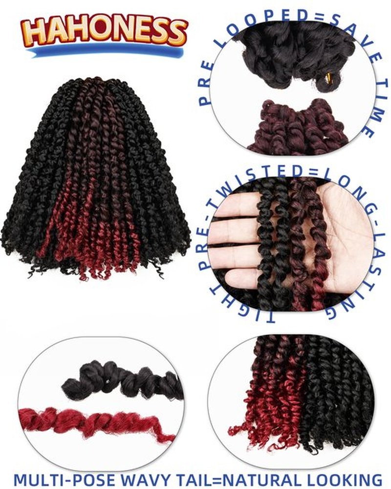 10 Inches 9 Packs Passion Twist Crochet Hair for Black Women-Mixed Color Combo Pack(7 packs 1B+2 packs T1B/BUG),Pre-twisted Pre Looped Soft Synthetic Braided Hair Extensions(10"-9 Packs,1B+TBUG)