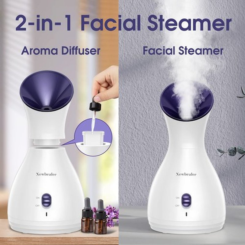 Newbealer 2in1 Facial Steamer, Hot Mist Facial Aromatherapy Humidifier Atomizer, Large Face Steamer Unclogs Pores Sinuses Moisturizing, Home Sauna Spa with Eyebrow Set (Purple, 170 ml)