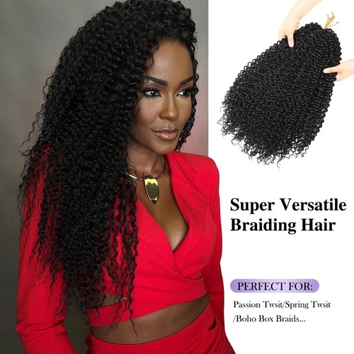 WIGER Kinky Curly Crochet Hair Braiding Hair Marlybob Black Jerry Curly Passion Twist Hair 18 Inches Long Curly Crochet Braids Weave Synthetic Kinky Twisted Hair Extensions for Locs (6 Packs, 1B)