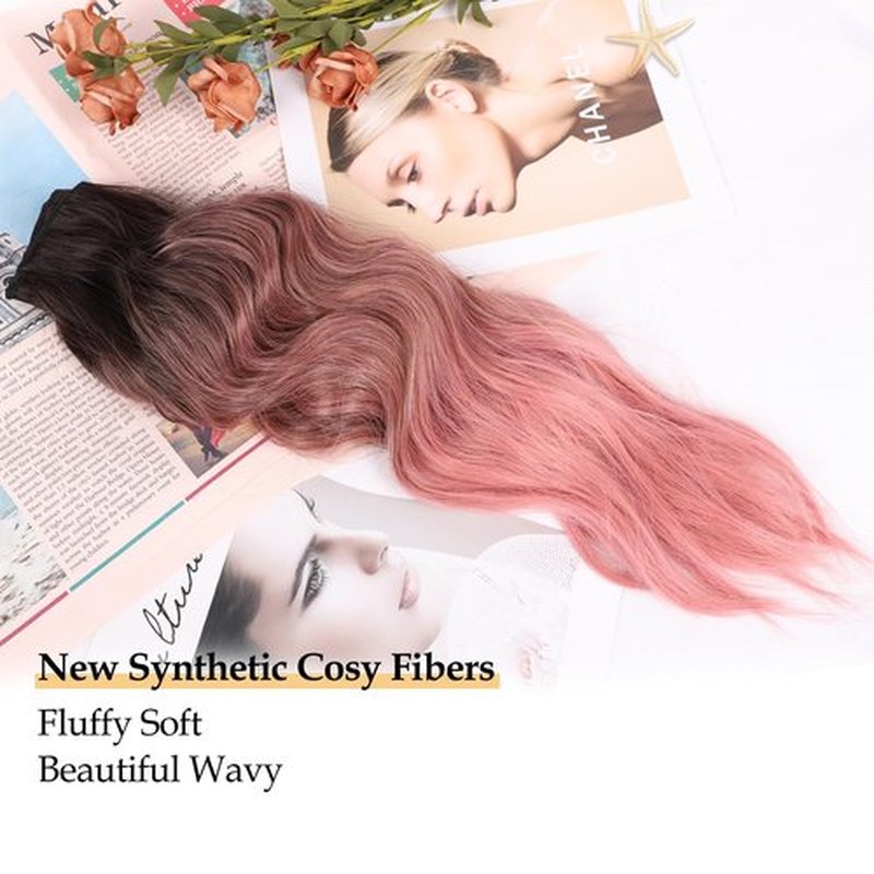 Pink Clip in Hair Extensions Synthetic Wavy Clip Hair Extensions 20 inch Thick Pink Extensions Hair Clip Double Weft Hair Extension for Women (20INCH, PINK)