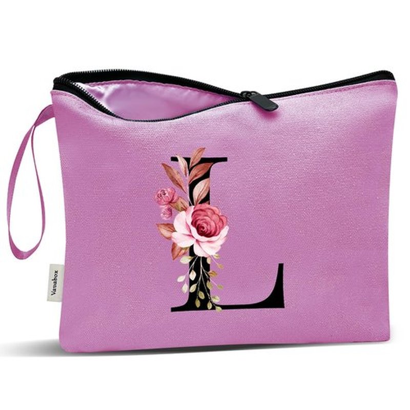 Vavabox A-Z Personalized Makeup Bag,Birthday Gifts for Women Mom,Gifts for Best Friend,Bride Bridesmaid Cosmetic bag (L, Purple)