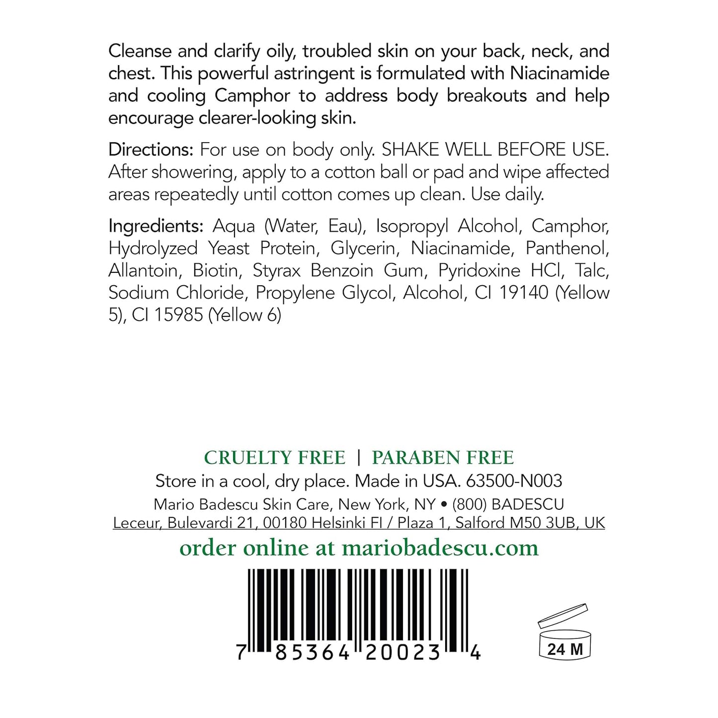 Mario Badescu Special Cleansing Lotion O Toner for Oily Skin |Body Toner that Minimizes Pores and Evens Skin Tone |Formulated with Cucumber Extract & Niacinamide