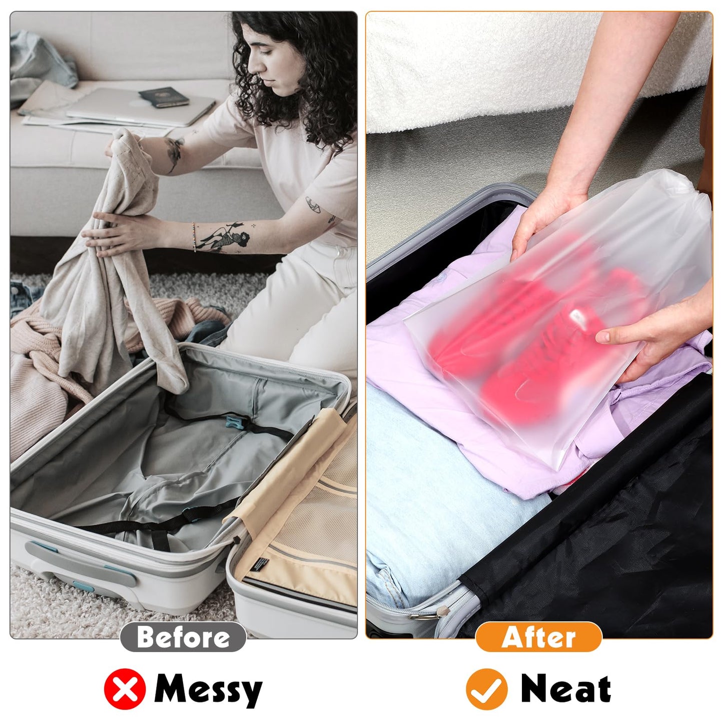 50 Pack Shoe Bags for Travel, 15.7" x 11.8" Large Clear Travel Shoe Bag Vacation Essentials Cruise Essentials Portable Drawstring Packing for Men & Women