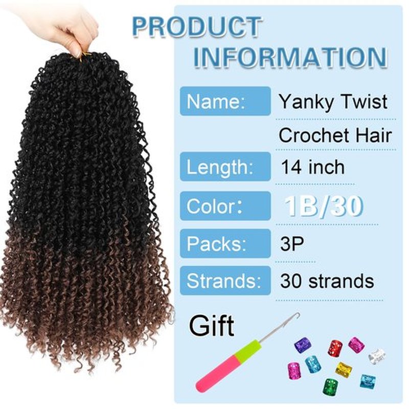 3 Packs Yankee Twist Crochet Braids Hair Passion Yankee Twist Pre Looped Curly Braiding Pretwisted Hair Extensions for Senegalese Brown 14 Inch 1B30#