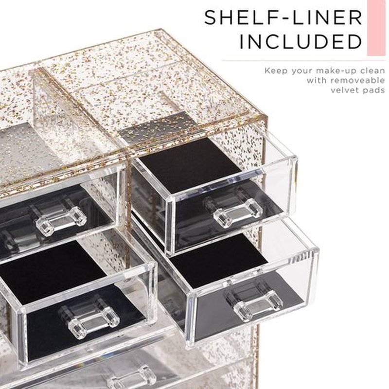 Sorbus Clear Cosmetic Makeup Organizer - Make Up & Jewelry Storage, Case & Display - Spacious Design - Great Holder for Dresser, Bathroom, Vanity & Countertop (3 Large, 4 Small Drawers) [Glitter]