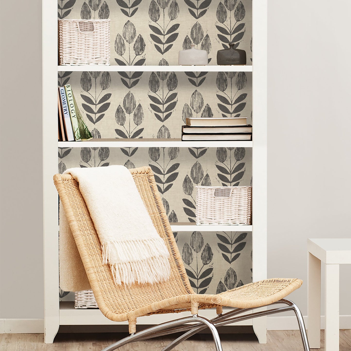 NuWallpaper Folk Tulip Peel and Stick Wallpaper, Neutral, Textured Removable Wallpaper, 20.5 in x 18 ft
