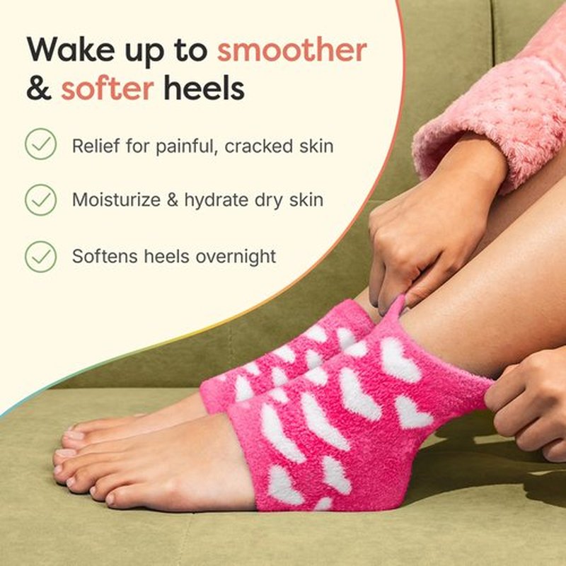 ZenToes Moisturizing Sleep Socks with Vitamin E, Olive Oil and Jojoba Seed Oil to Soften and Hydrate Dry Cracked Heels (Pink Hearts, Regular)