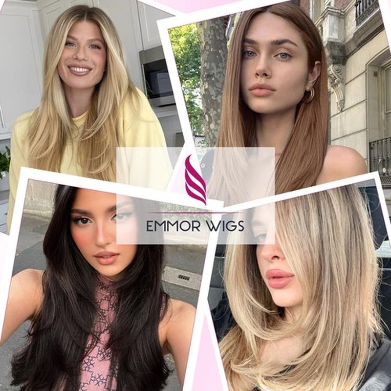 EMMOR Short Layered Wigs,Natural Medium Length Central Lace Layered Wigs, Premium Heat-Resistant Synthetic Straight Wigs for Women Daily Use(Ombre Light Blonde)