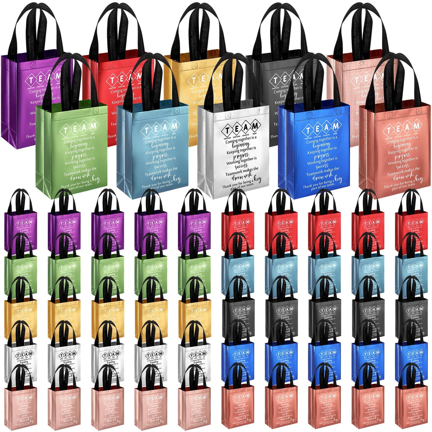 Sweetude Team Employee Appreciation Gifts Bags Reusable with Handles Gift Bags Teacher Appreciation Gift Bag for Staff Office Coworker Team Building(10 Colors,50pcs)