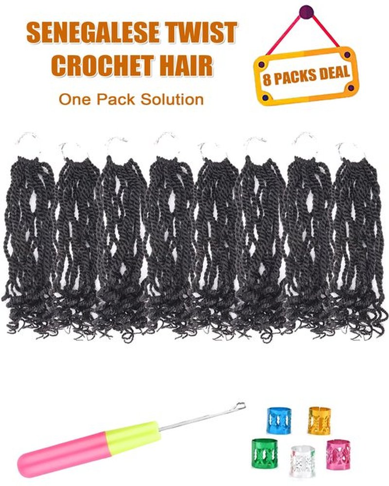 8 Packs Crochet Senegalese Twist Hair Pre Looped 10 Inch Crochet Twist Hair for Black Women Kinky Twists Crochet Hair Short Crochet Braids with Curly Ends (10 Inch,2)