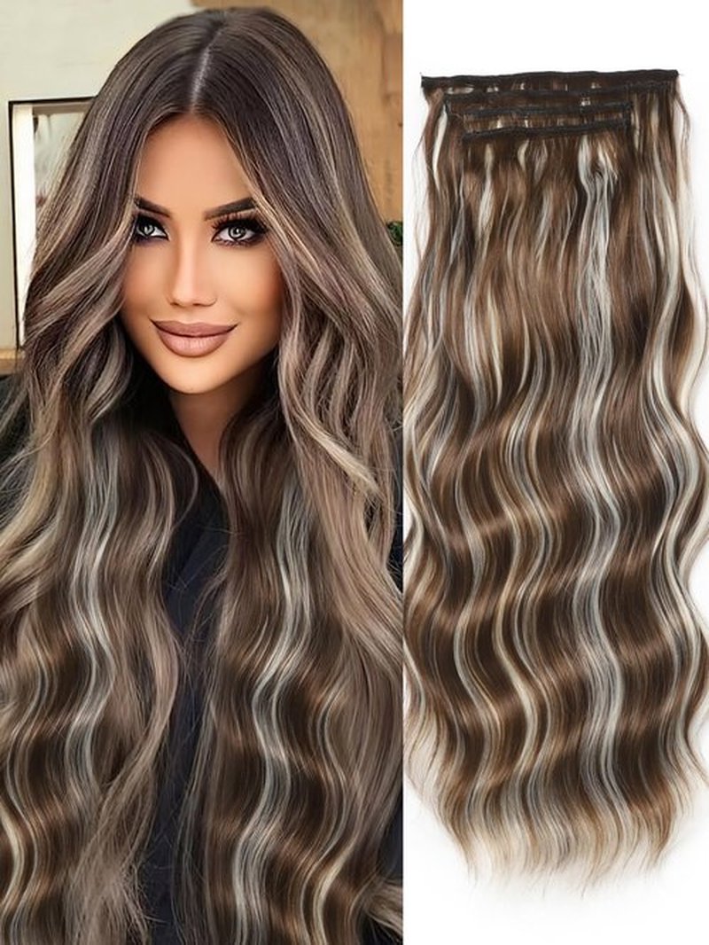 Blonde Hair Extensions, 20inch 4PCS Long Wavy Curly Clip in Hair Extensions Natural Soft Synthetic Hairpieces for Women (Intercolor)