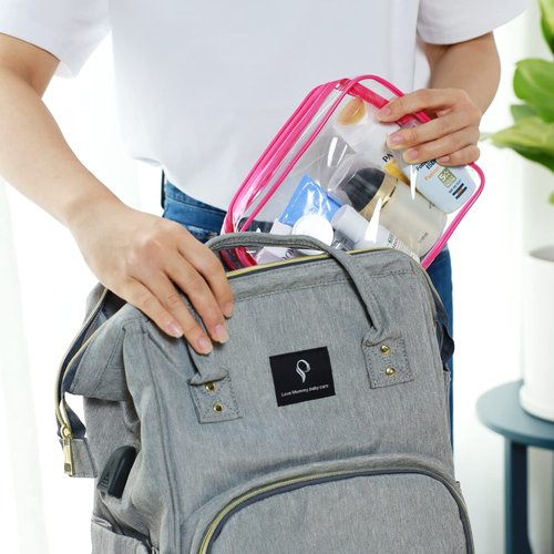 PACKISM Clear Makeup Bags, 4 Pack Quart Size Travel Bag TSA Approved Clear Travel Bags for Toiletries, Clear Cosmetic Bags Carry on Clear Toilety Bag TSA Approved Toiletry Bags, Rose Red
